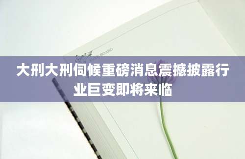 大刑大刑伺候重磅消息震撼披露行业巨变即将来临