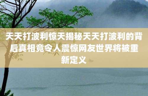 天天打波利惊天揭秘天天打波利的背后真相竟令人震惊网友世界将被重新定义
