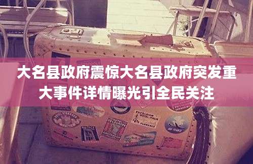 大名县政府震惊大名县政府突发重大事件详情曝光引全民关注
