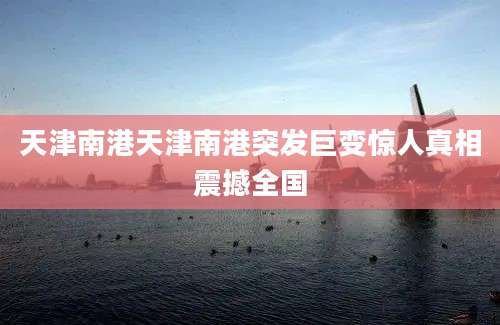 天津南港天津南港突发巨变惊人真相震撼全国
