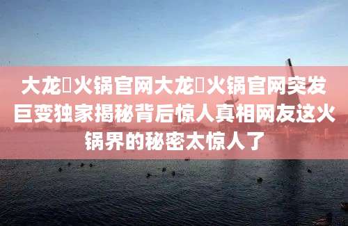 大龙燚火锅官网大龙燚火锅官网突发巨变独家揭秘背后惊人真相网友这火锅界的秘密太惊人了