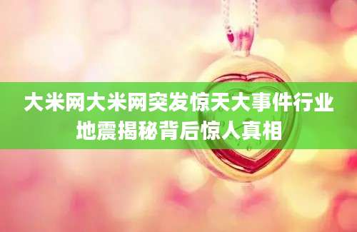 大米网大米网突发惊天大事件行业地震揭秘背后惊人真相