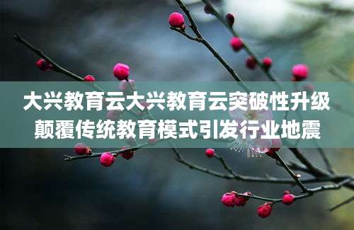 大兴教育云大兴教育云突破性升级颠覆传统教育模式引发行业地震
